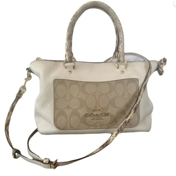 Coach Sierra Satchel Crossbody Signature Canvas Snakeskin Trim 2019 EUC - Picture 2 of 7